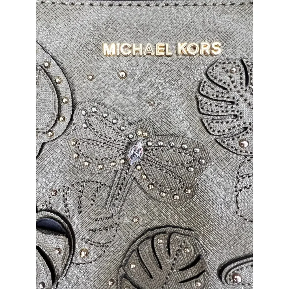 Michael Kors Jet Set Olive Saffiano Leather Dragonfly Crossbody Bag EUC